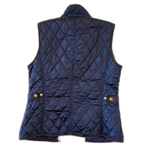 Banana Republic Vest Size M Blue Brown Trim Zip Up Quilted Pockets Women's - Picture 4 of 8